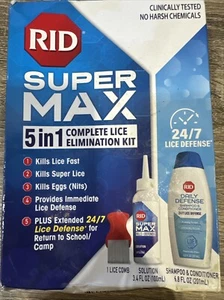 RID Super Max 5-in-1 Complete Lice Treatment Kit, Kills Super Lice & Eggs + 24/7 - Picture 1 of 4