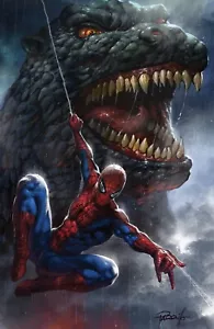 GODZILLA VS SPIDER-MAN #1 MARVEL Parrillo Rebel Base FULL ART Ex VARIANT PRESALE - Picture 1 of 3
