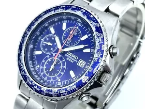 SEIKO Flight master Men's Chronograph Watch Blue Dial New Battery 7T92-0CF0 - Picture 1 of 18