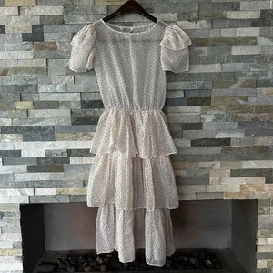 Sears Jr Bazaar 70s Floral Maxi Mod Ruffle Prarie Mcm Dress Small Size 4 Floral - Picture 1 of 9