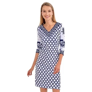 Crab Soup Kleid Gretchen Scott blau-weiß marokkanisches Etuikleid XS - Bild 1 von 7