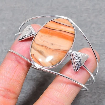 Holz Jaspis ovale Form Edelstein Handarbeit Ethno Schmuck verstellbar Armreif... - Bild 1 von 4