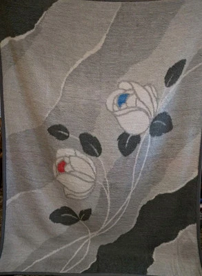 Vtg Ibena Flowered Floral Rose Throw Blanket Made in Germany Gray Blue Red 60x80 - Image 1 of 4