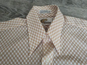 Vtg 60's Cavalier Men's Short Sleeve Button Up Shirt Dagger Collar Disco Size 16 - Picture 1 of 14