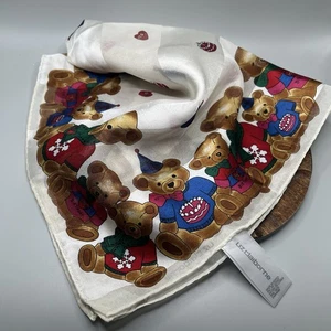 Vintage Liz Claiborne Teddybären 100. Jahrestag durchsichtiger quadratischer Schal 20 Zoll wie abgebildet - Bild 1 von 19