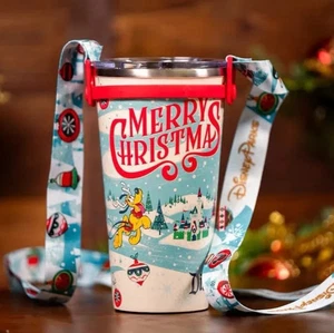 2025 Disneyland Mickey Christmas Holiday Edelstahl Becher mit Schlüsselband - Bild 1 von 4