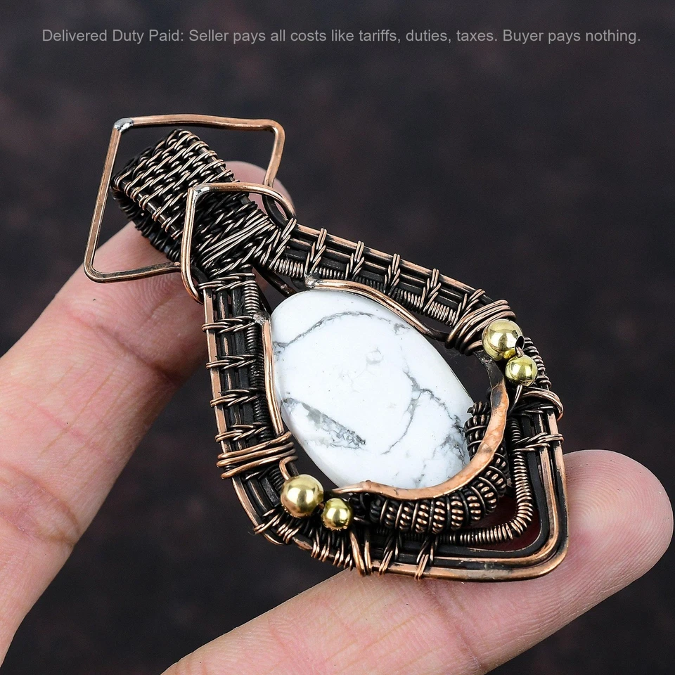 Venta de Navidad Cobre Natural Howlita Aniversario Envuelto Alambre Colgante Joyería Foto 1 de 4