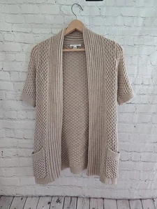 Banana Republic Womens Open Cardigan Brown Tan Chunky Short Sleeve Wool Sz XS - Picture 1 of 5