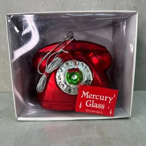Depart. 56 Ornament Mercury Satin Glass RED Telephone Orig BOX Paper & Price Tag - Picture 1 of 9