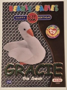 TY Beanie Babies BBOC Card - Serie 2 Compleanno (VERDE) - GRACIE il Cigno - Foto 1 di 2