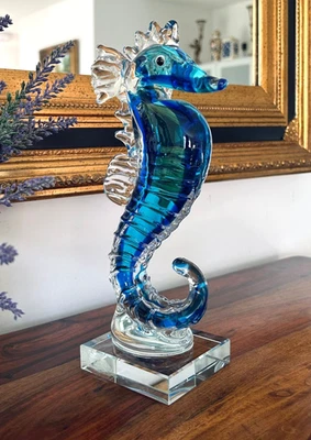 Seepferdchen Glas Figur Glasfigur Skulptur Kristallglas Murano Stil Fisch Deko  - Bild 1 von 4