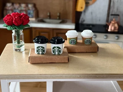 USAMINIATURE Dollhouse Miniature Starbucks Coffee Set 1:12 ScaleTakeout Tray 2 Cups