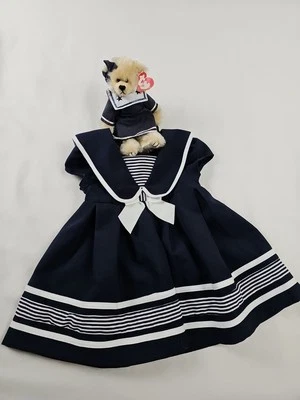 Vestido náutico Bonnie Baby azul y blanco marinero 12 Mo & Ty gorro oso ventoso Foto 1 de 4