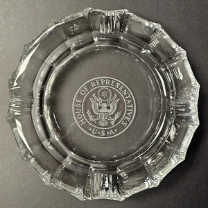 House Of Representatives Glass  Ashtray Etched Eagle Seal 8" Vintage USA - Picture 1 of 5