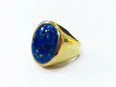 天然拉皮斯拉祖里宝石镀金 925 纯银戒指 #1023 — 第 1/4 张图片