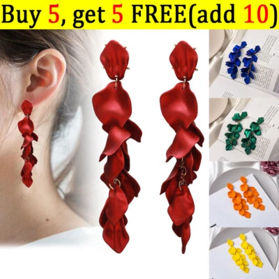 Women Pendant Earrings Long Fringe Rose Petal Dangle Drop Tassel Earrings 1 Pair - Image 1 of 4