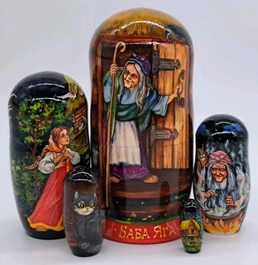 7" Baba Yaga Russian Doll 5 In 1 nesting dolls Matryoshka Exclusive Artwork - Picture 1 of 5