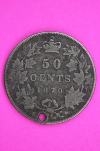 1870 Canada Silver Half Dollar Scarce Semi Key Date Coin Hole .925 Silver 91 - Picture 1 of 3