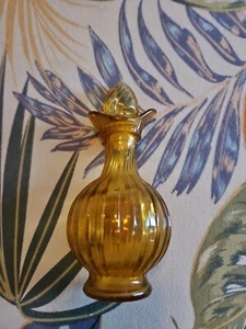 MCM Amber Glass Ribbed Avon Cruet Perfume Bottle w Stopper Vanity Dresser - Picture 1 of 4