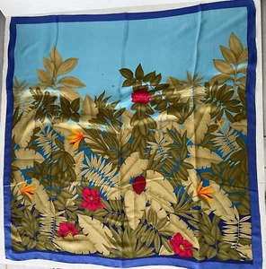 Perry Ellis 100% Silk Scarf Vintage Floral Nature Landscape (Tiny Stain Dot) - Picture 1 of 8