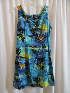 Royal Creations Hawaiian Shift Dress Size L Hibiscus 100% Cotton Zip Back Tank - Picture 1 of 3