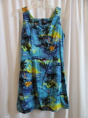 Royal Creations Hawaiian Shift Dress Size L Hibiscus 100% Cotton Zip Back Tank - Image 1 of 3