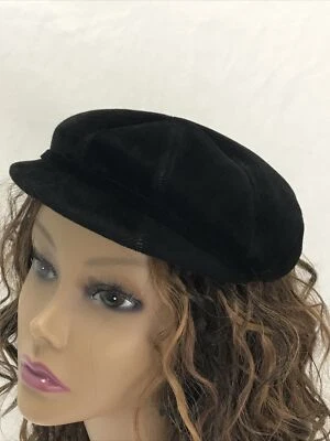 De colección Sombrero Para Mujer Newsboy Negro Terciopelo Terciopelo Estructurado Boina Gorra 20s 30s 40s 60s Foto 1 de 4