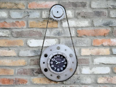 Bike Chain Clock Industrial Retro Silver Real Cog Gear Urban Wall Mounted Large - Image 1 of 3