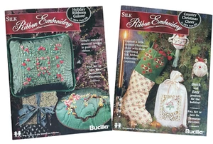TWO Silk Ribbon Embroidery Booklets Holiday Christmas Ribbons Projects Bucilla - Picture 1 of 14