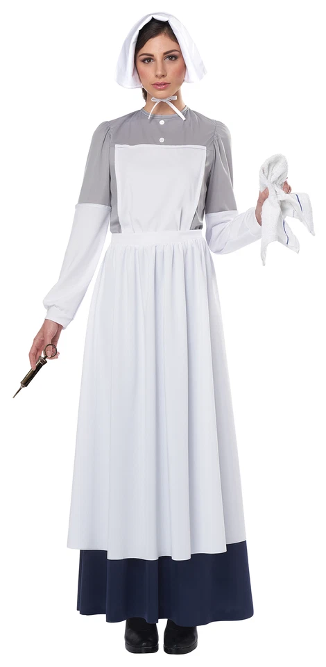 Fantasia de enfermeira da Guerra Civil da Califórnia fantasia adulta, branca/cinza, média - Imagem 1 de 1