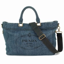 PRADA 2way Tote Shoulder Bag Denim Canvas BN2069 Purse 90082084