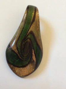 Kunst Glas Anhänger Halskette Grün Gold Glitzer Glam Chic Handwerker Schmuck Hergestellt in den USA - Bild 1 von 2