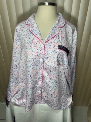 Charter Club Pajama Top XXXL Long Sleeve Button Down Collard Pink Blue Floral - Image 1 of 4