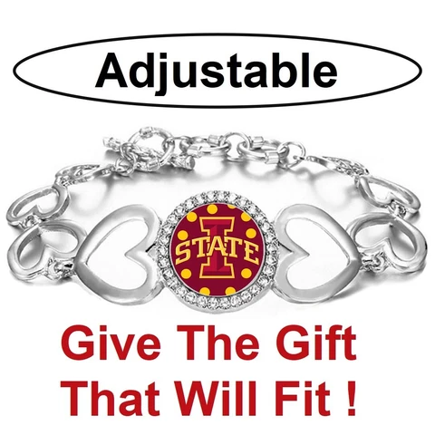 Iowa State Cyclones Womens Silver Heart Link Bracelet w Gift Pkg D27 Cover