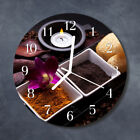 Tulup Echt-Glas Uhr Wanduhr Rund Küche 30 cm  Orchidee violett