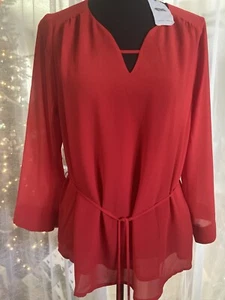 NWT Naked Zebra Business Career Holiday Pleated Back Women's Sheer Blouse Sz L - Picture 1 of 6