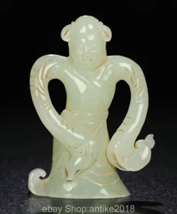 2.6" Old Chinese Natural Hetian White Jade Carving Dance People Statue - Picture 1 of 9