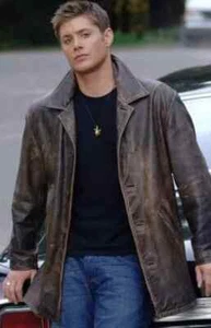 Chaqueta de cuero de vaca envejecida Supernatural Dean Winchester marrón Rub Buff - Imagen 1 de 2