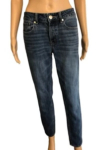 American Eagle Mid Rise Button Fly Jeans Sz 2 Reg 100% Cotton Skinny - Picture 1 of 8