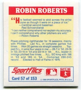 1989 Sportflics Trivia Insert #57 Robin Roberts Philadelphia Phillies - Picture 1 of 2