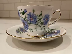 Platillo taza porcelana hueso Royal Vale England vintage años 60 azul Forget-Me-Nots - Imagen 1 de 14