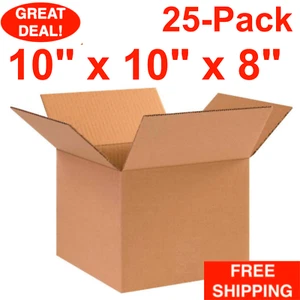 25-Pack 10" x 10" x 8" Cardboard Corrugated Shipping Boxes Moving Box Bundle - Picture 1 of 24