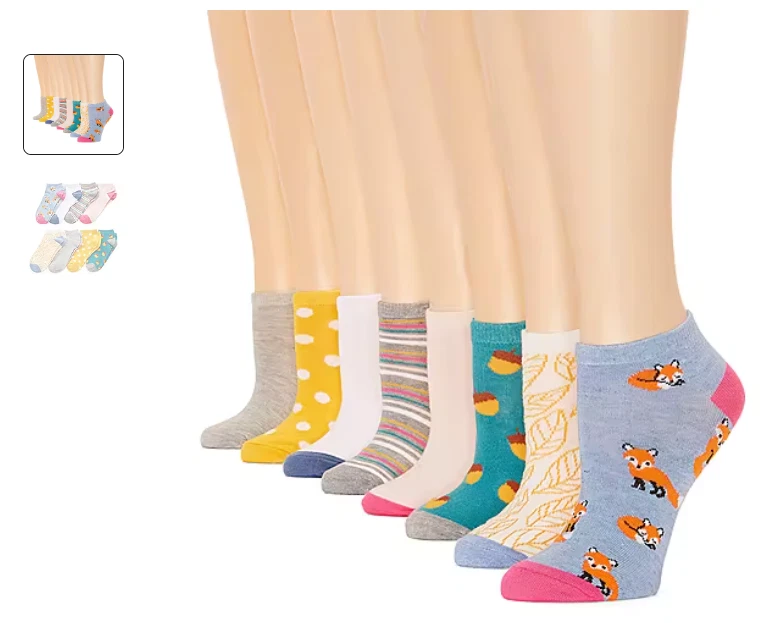 Mixit 女式低帮袜 8 对装鞋 4-10 多种多色弹力 — 第 1/1 张图片