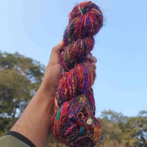 60g Recycled Sari Silk Yarn Hand Spun Soft Skein Knit Crochet Woven Multi Color - Picture 1 of 5