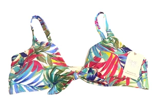 TIME & TRU 2X Plus Size 20W-22W Wild Time Palm Floral Tie Front Bikini TOP NWT - Picture 1 of 9