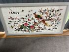 Vintage Japanese Phoenix Bird Silk Embroidery Signed and Framed Over 115cm Wide