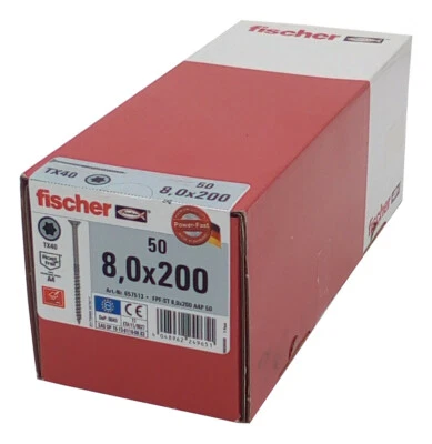 50x Fischer Vite per Legno 8,0x200 Acciaio Inox A4 Tx Svasata Filettatura Parte - Immagine 1 di 2