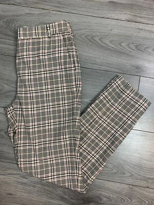 MASSIMO DUTTI 100% Wool Check Tapered Trousers Cream/Black/Red Size UK 10 EUR 38 - Image 1 of 4