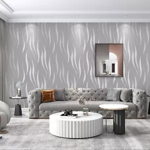 5㎡ Silber Wellen 3D Effekt Texture Fototapete Vlies Tapete Grau Wandtapete Dekor - Bild 1 von 10