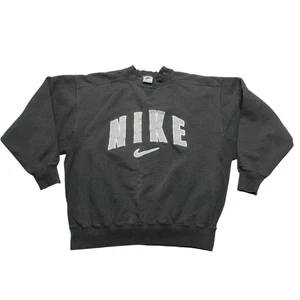 VINTAGE 90s Nike Sweatshirt Mens M/L Gray Crewneck Big Logo Swoosh Fleece - Picture 1 of 9